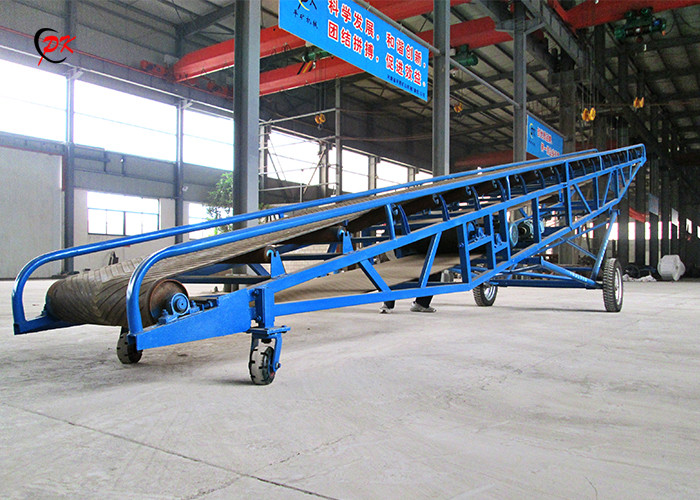 Blue Controlling Mobile Conveyor Belt Driver In And Out A Trailer